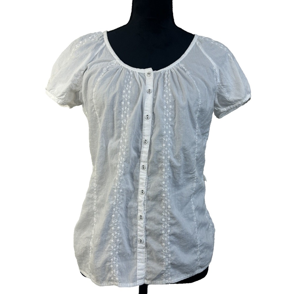 Cottagecore  Boho Peasant Coquette Cotton Embroidered & Lace Minimalist Top Sz S